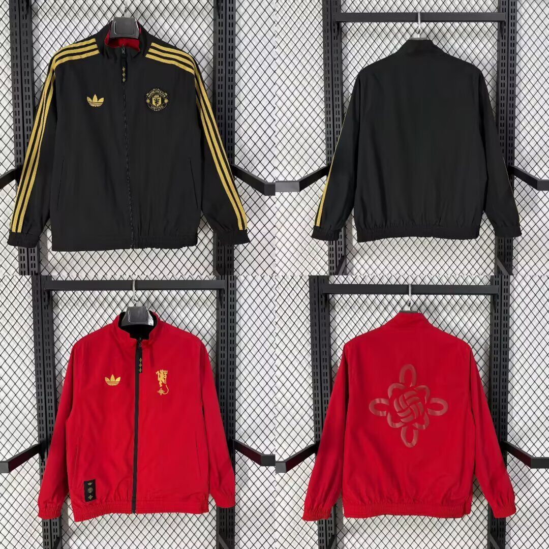 AAA Quality Man Utd 25/26 Reversible Wind Coat -Black/Golden/Red